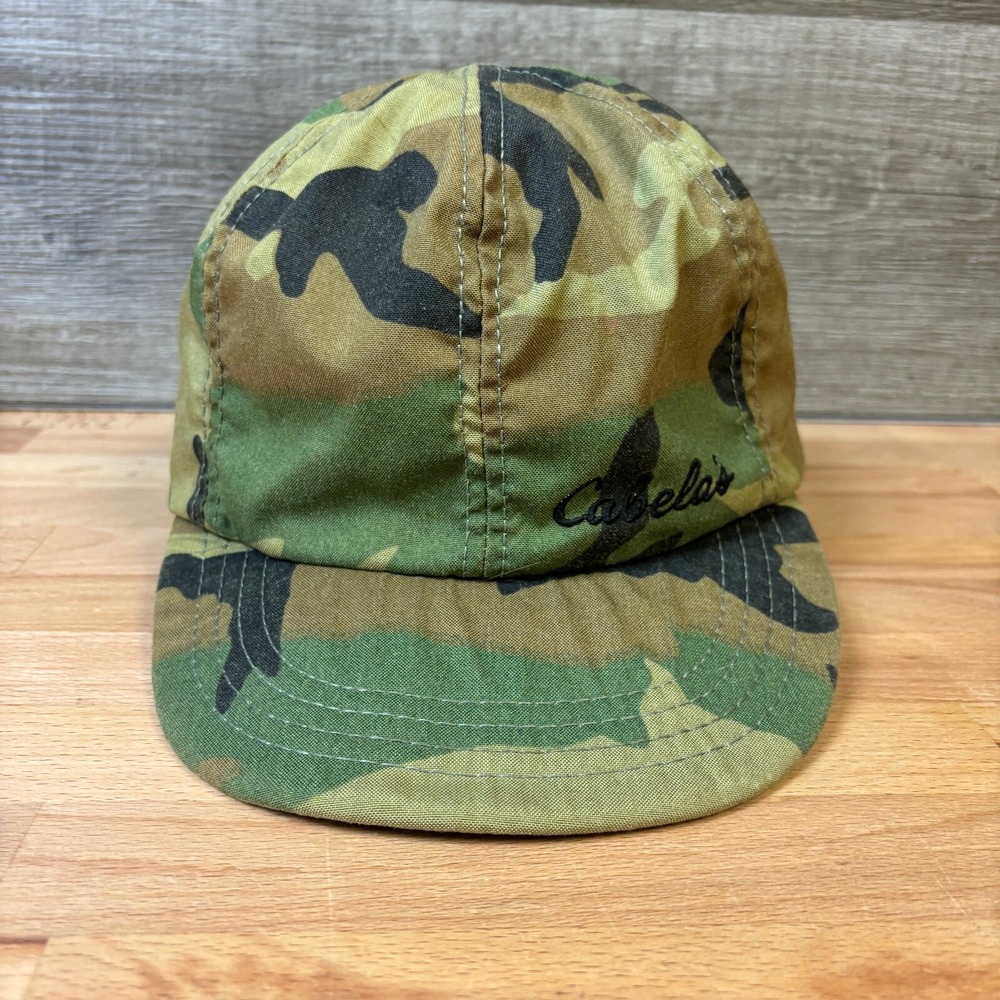 Vintage Cabela's Hunting‎ Hat Cap Size Medium Green Camo Ear Flaps USA Made